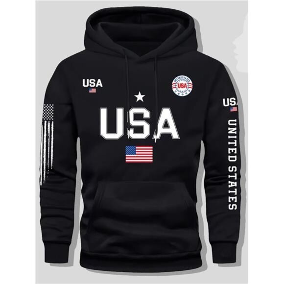 NWT Unisex USA Flag Black Hoodie Multiple Sizes - Picture 1 of 5